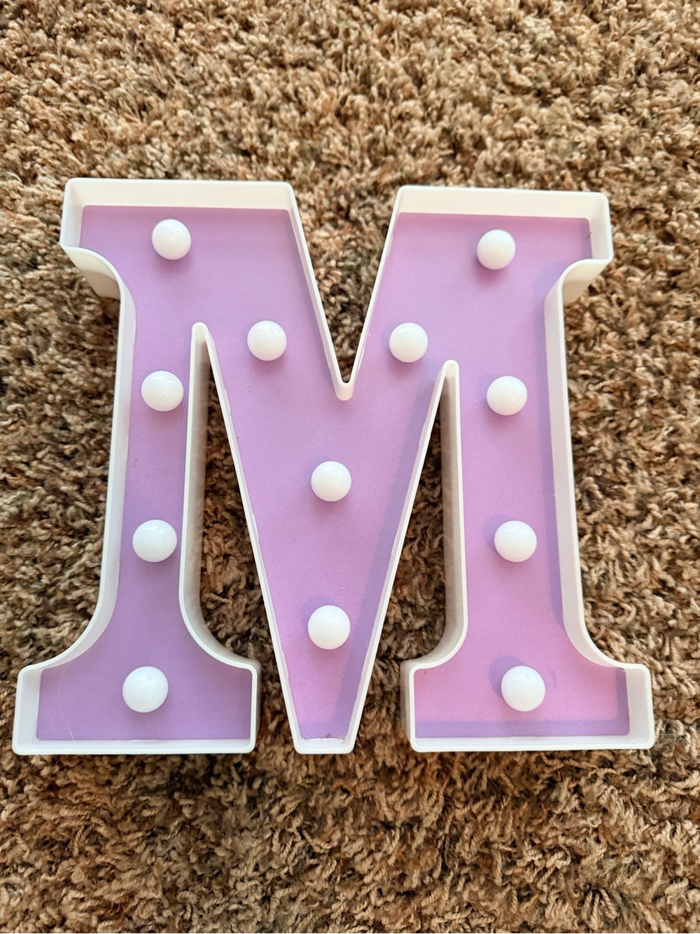 Light Purple Marquee Letter "M" with White Bulbs
